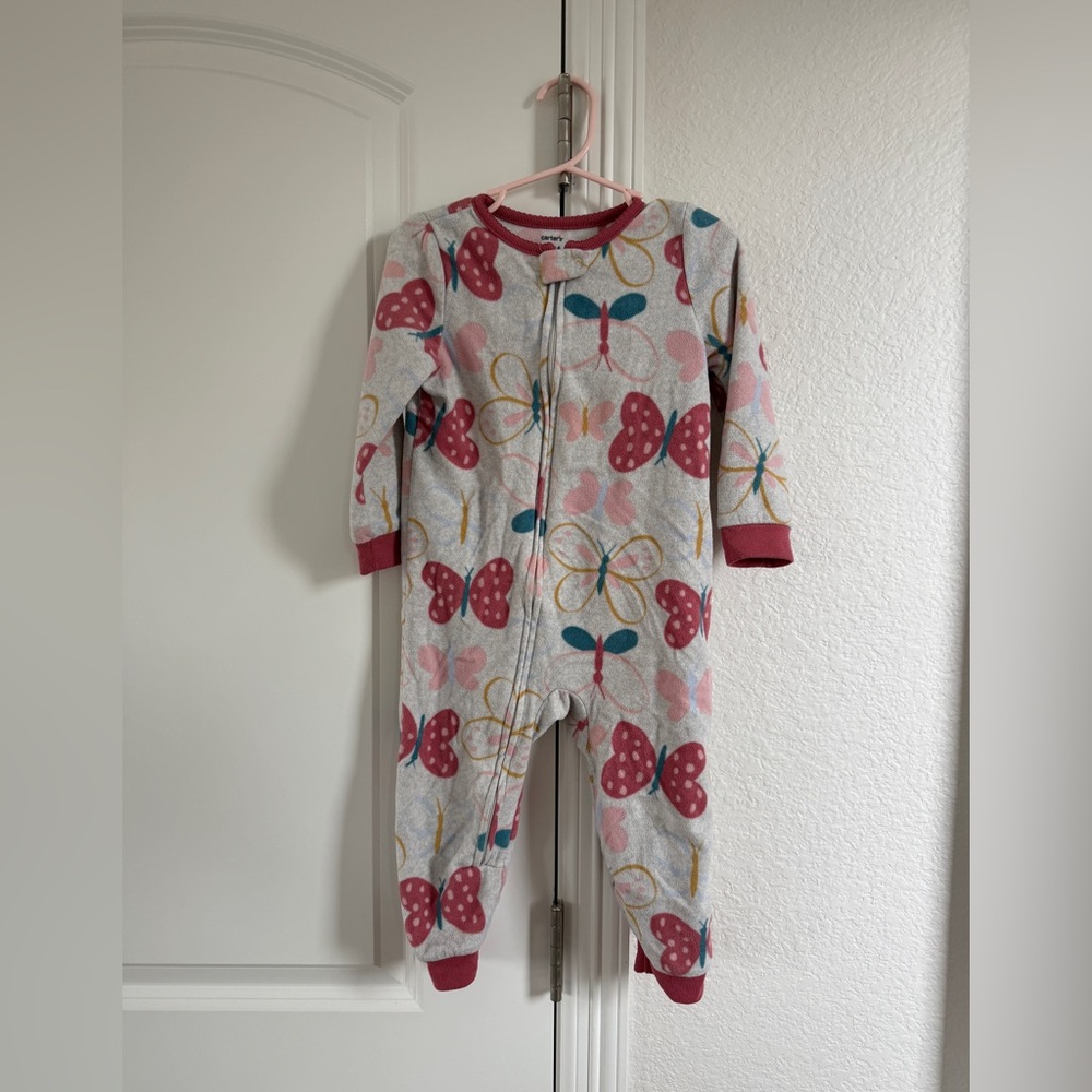 Carter's Pink and Gray Butterfly Fleece Footie